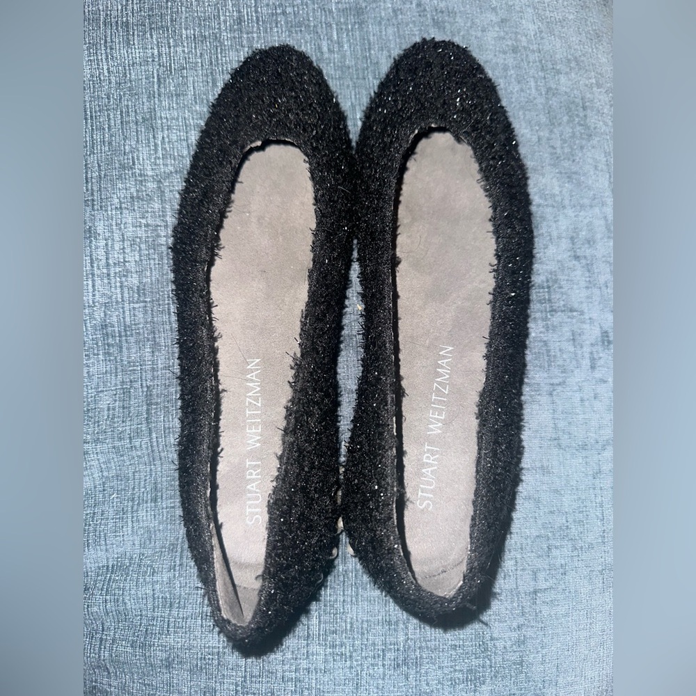 Stuart Weitzman Black Tweed Round-Toe Ballet Flats - size 6.5